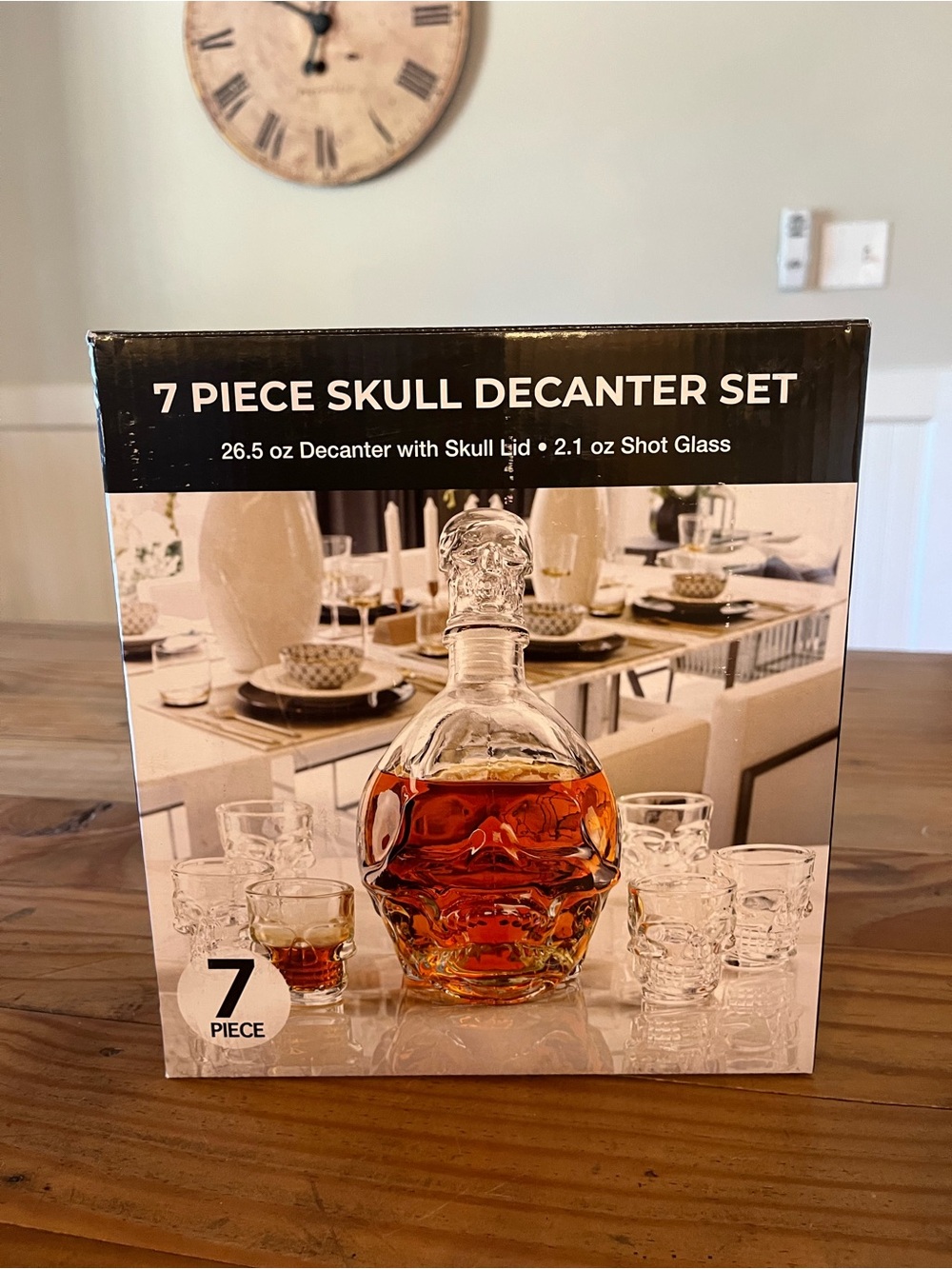 7 Piece Skull Glass Decanter Set with Shot Glasses